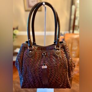 Beautiful Cole Haan Dark Brown Woven Satchel - EUC